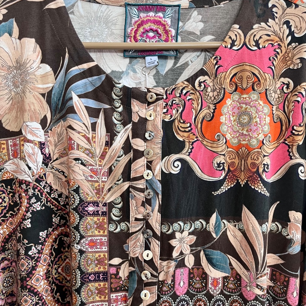 Johnny Was Stretch Tunic, Flora Lace Button Front, Size L, NWT - Picture 2 of 7